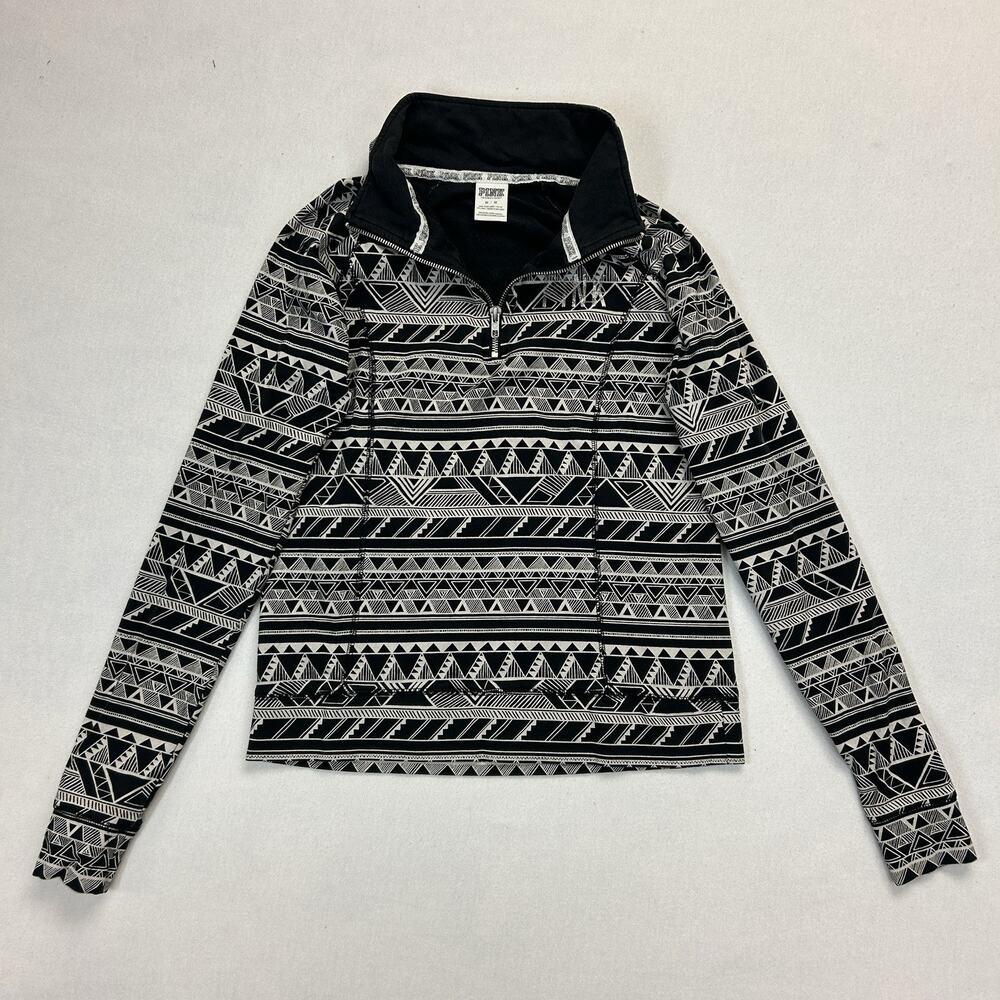 PINK Long Sleeve Athletic Pullover Compression Women's Medium Gray Tribal Aztec